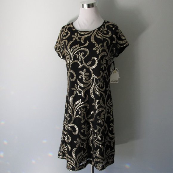 Black Gold Sequin Embellished Cocktail Dress; Excellent Condition; Worn Once - Picture 10 of 14